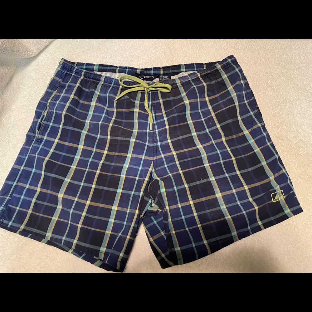 Mens Catalina swim trunks. Blue plaid